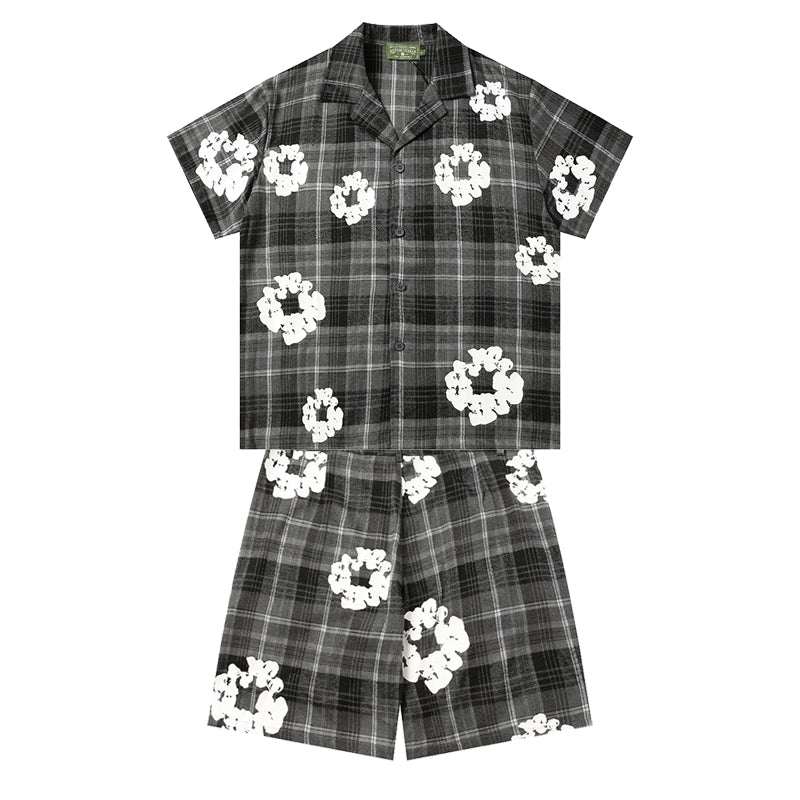Denim Tears Shirt & Shorts 2 Piece Set Kapok Plaid Short Sleeve