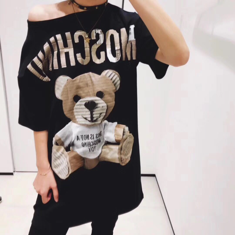 Moschino T-shirt T-shirt Dress Loose Cotton Embroidered Letter Dress