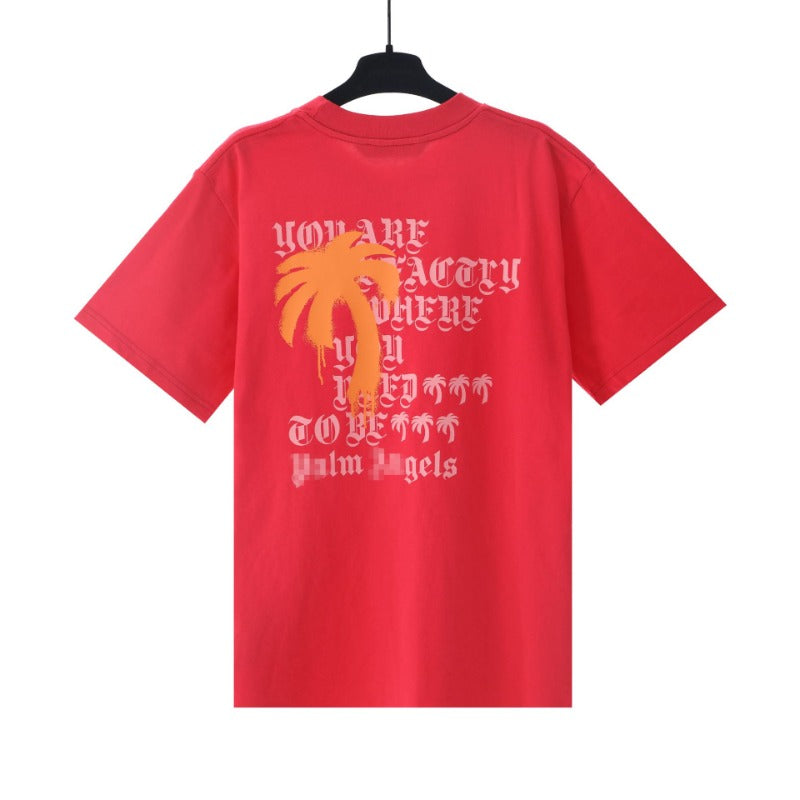 Palm Angels T-shirt Letter Painted Coconut Tree Print Short Sleeve T-shirt