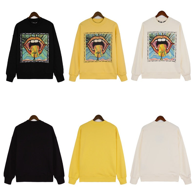 Palm Angels Sweatshirts Painted Mouth Logo Print Long Sleeve Crew Neck Sweater