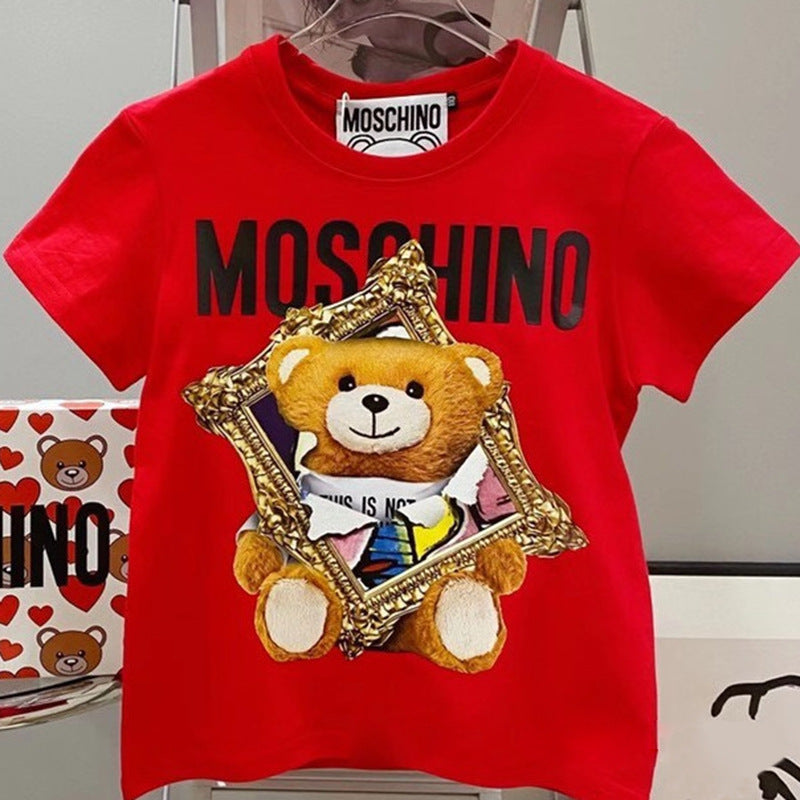 Moschino T-shirt Bear Pattern T-shirt Short Sleeve Couple Style