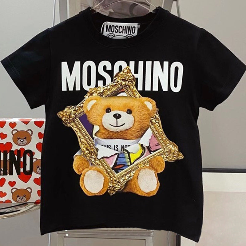 Moschino T-shirt Bear Pattern T-shirt Short Sleeve Couple Style