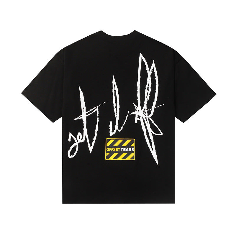 Denim Tears T-shirts Flame Wood Cotton Printed Loose Short Sleeve T-shirt