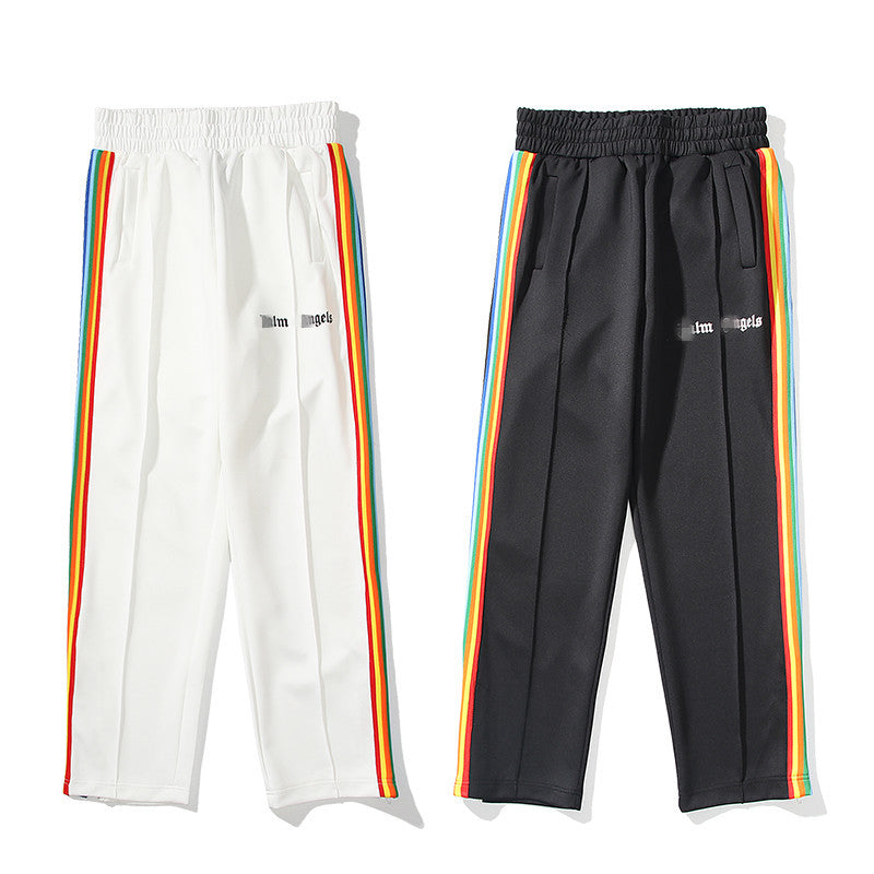 Palm Angle Pants Palm Angels Rainbow Striped Pants Men's and Women's Casual Trousers Loose
