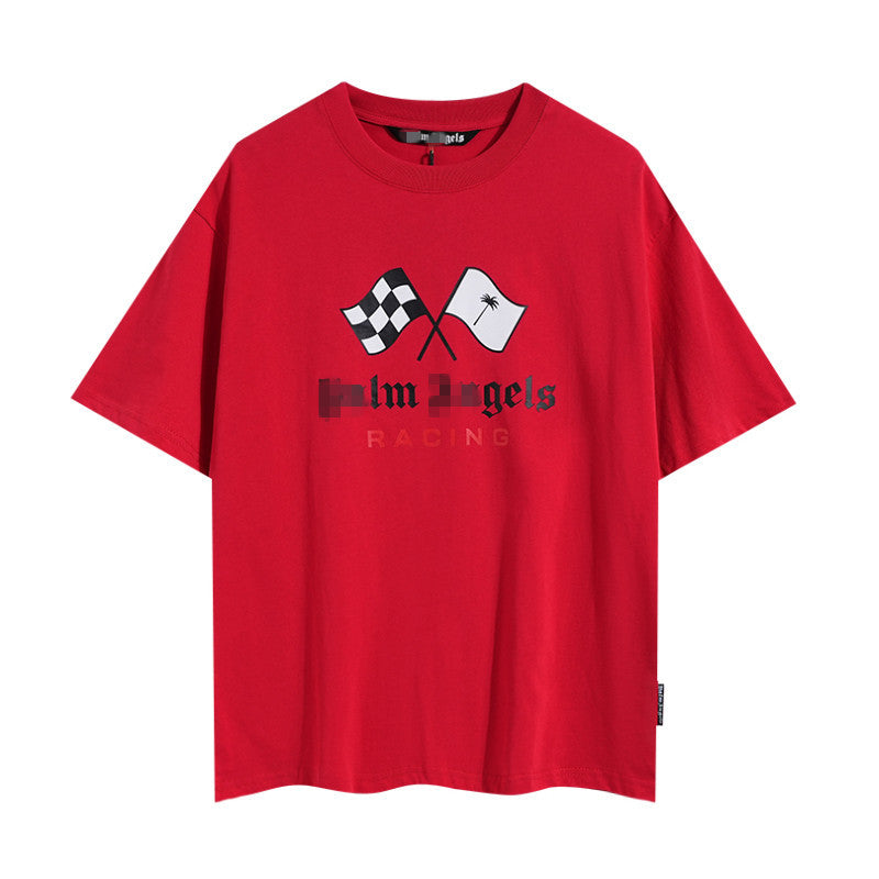 Palm Angels T-shirt Racing Flag Letter Print Short Sleeve T-shirt