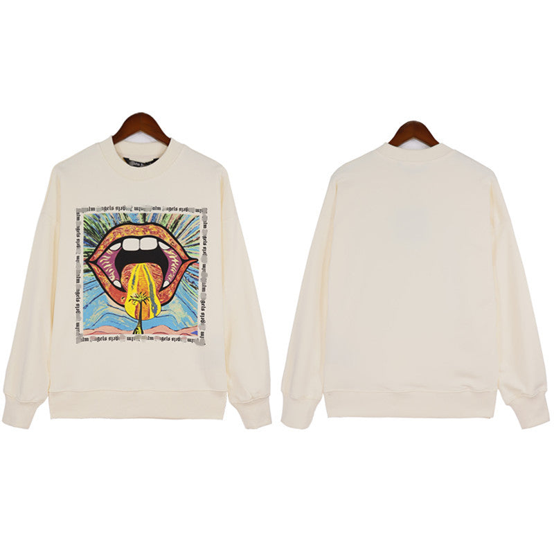 Palm Angels Sweatshirts Painted Mouth Logo Print Long Sleeve Crew Neck Sweater